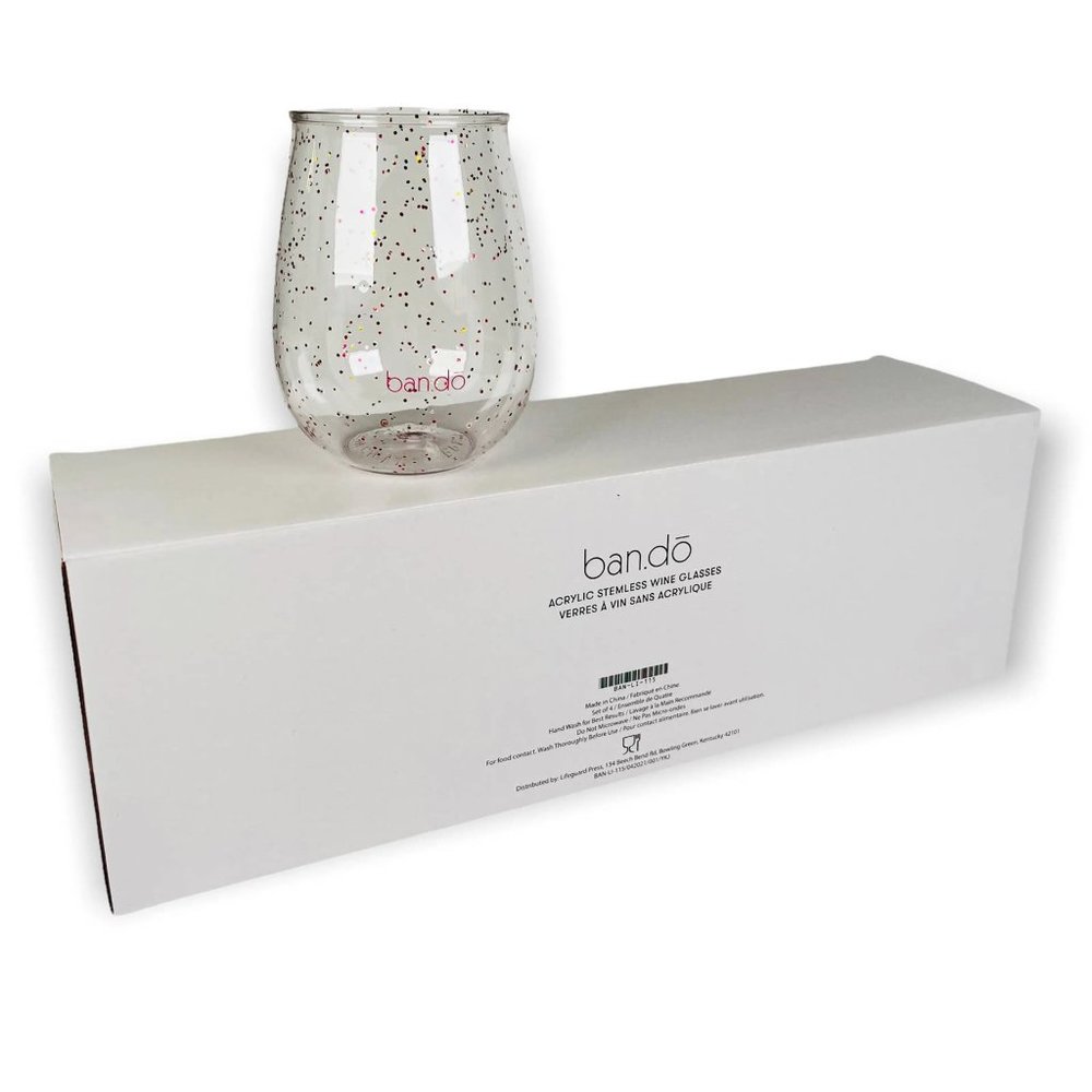 Ban.do Stemless Acrylic Wine Glass - Set of 4 - Clear with Glitter {NIB}